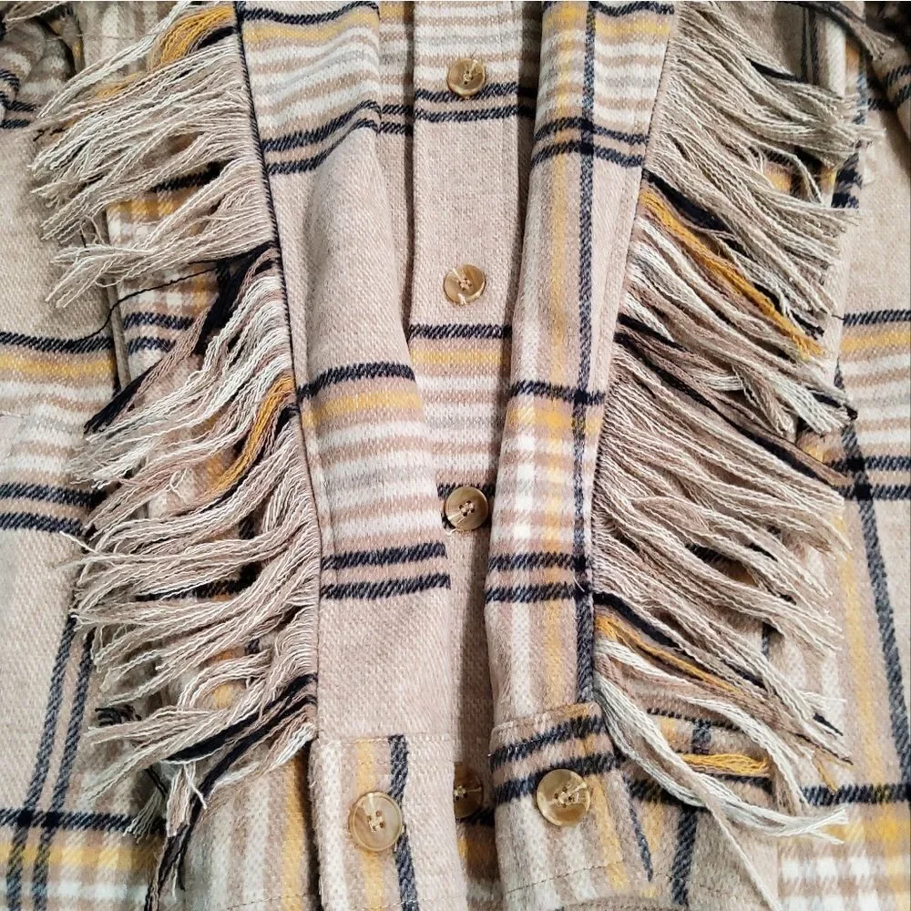 FORE Plaid Fringe Long Line Jacket Size S